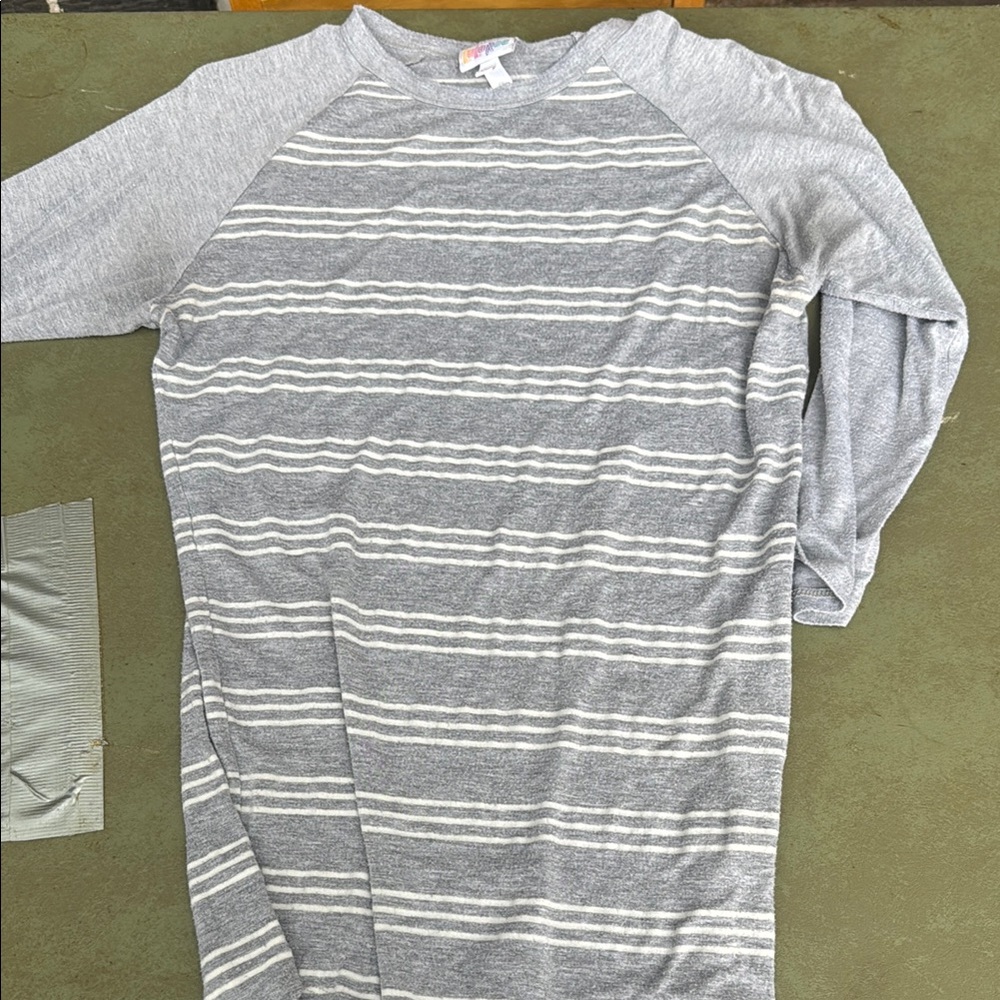 LuLaRoe Gray and White Striped Top